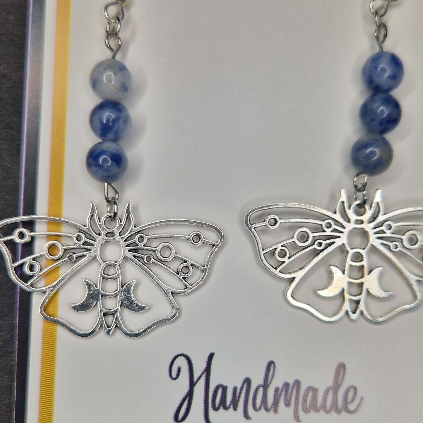 Moth earrings, with moon details - Handmade