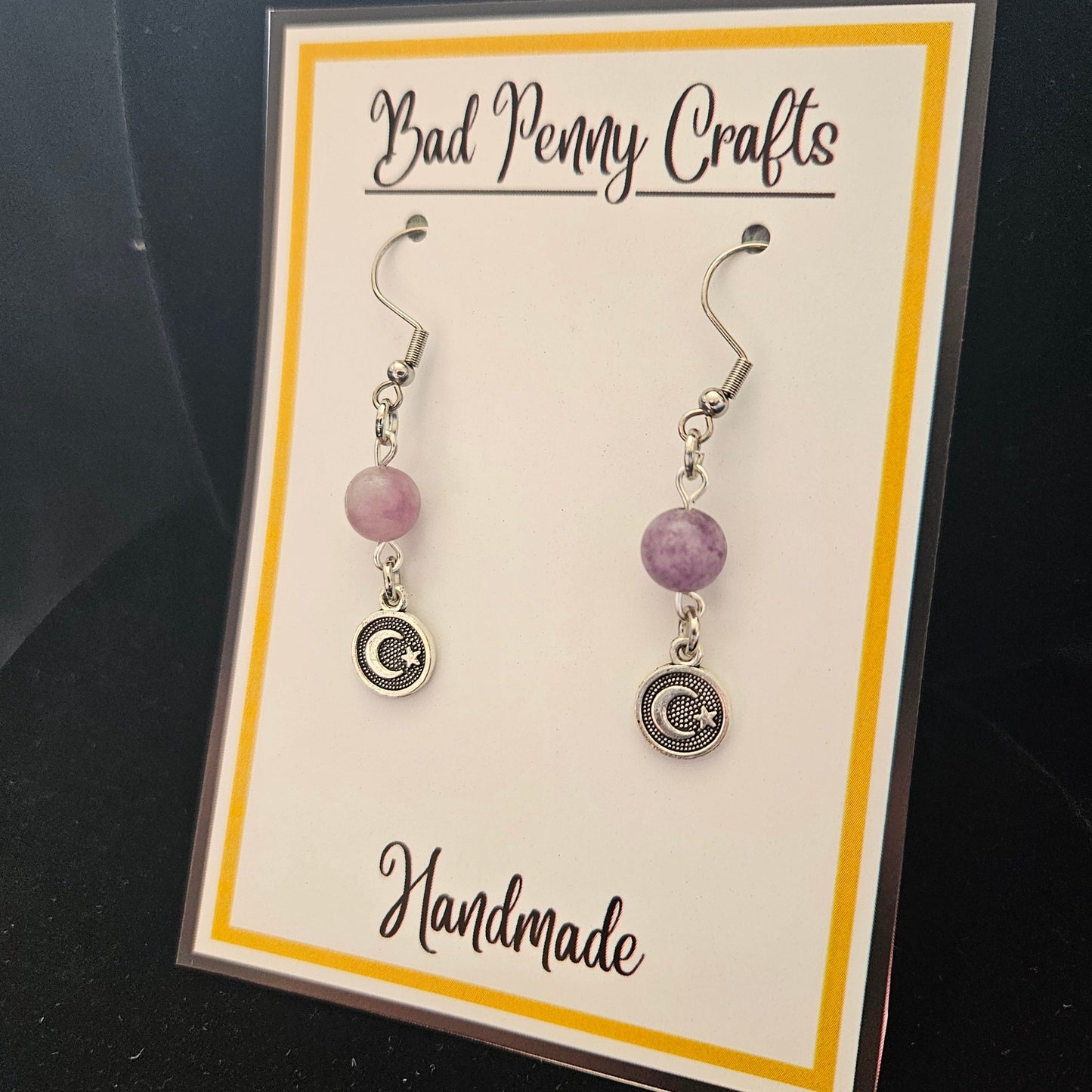 Moon and star coin style earrings - Handmade