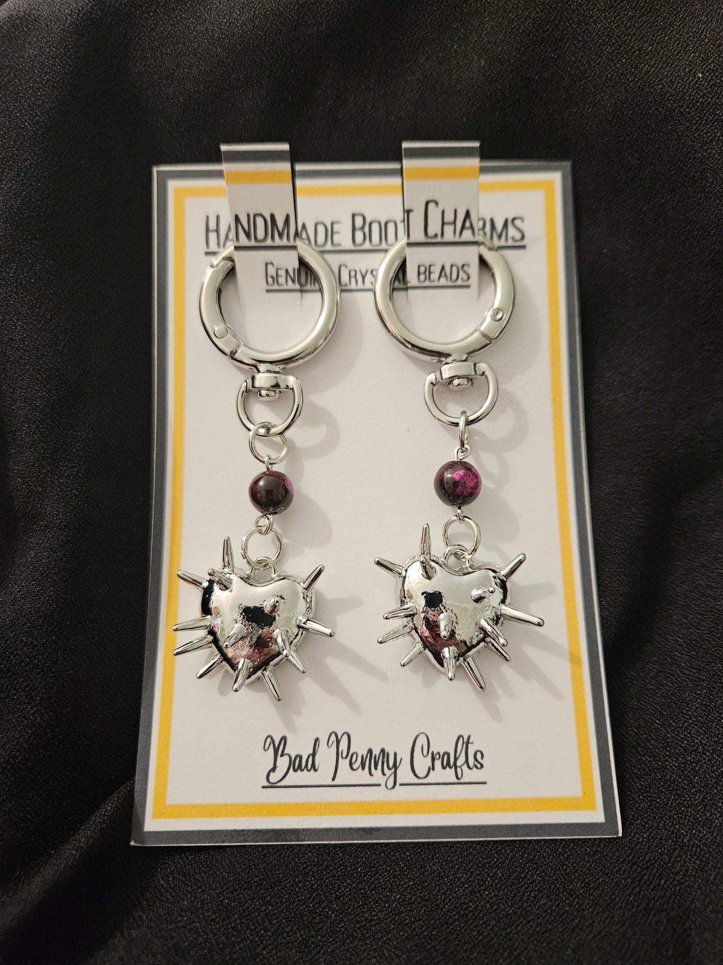 Spiked Heart heart boot charms - Handmade