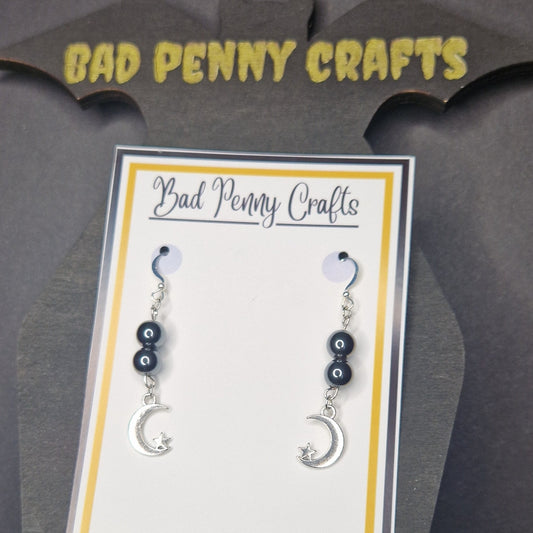 Moon and stars earrings, style one - Handmade