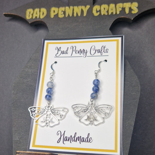 Moth earrings, with moon details - Handmade