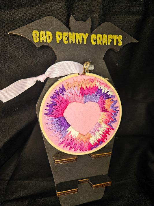 Hand Embroidered Heart in Pinks