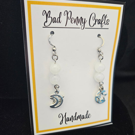 Multi charm moon and star earrings - Handmade
