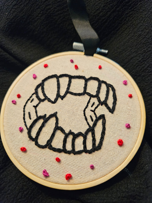 Hand Embroidered Vampire Teeth